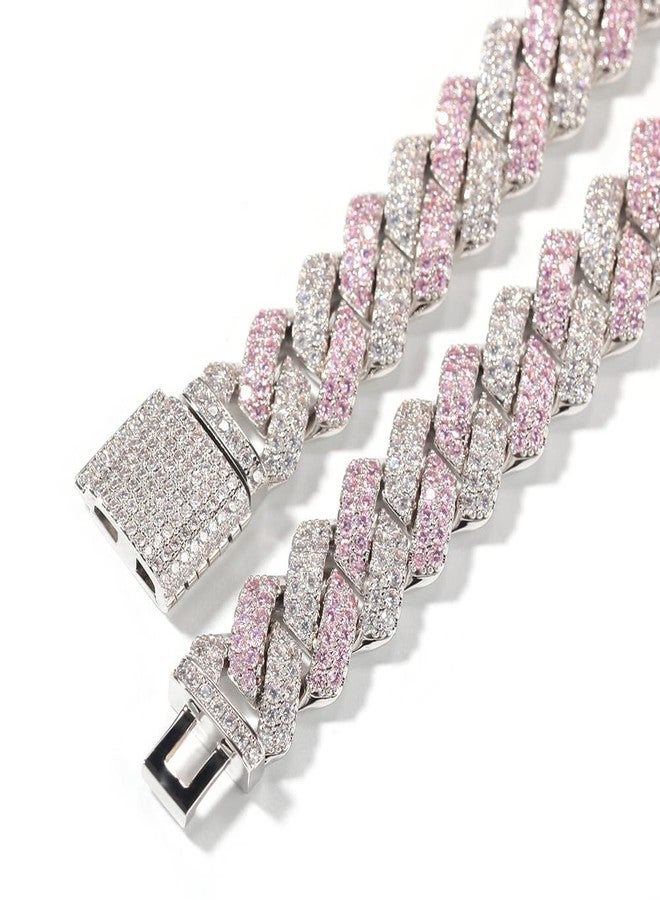 Weimostar Silver Pink Cuban Link Dog Collar, Bling Chain Dog Collar Girl Diamond Rhinestone Sparkly Jewelry Metal Puppy Chain Necklace for XS Small Medium Large Female Pets Cats 12 Inch - Image 2